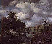 Jacob van Ruisdael Landscape with a windmill  near town Moat France oil painting artist